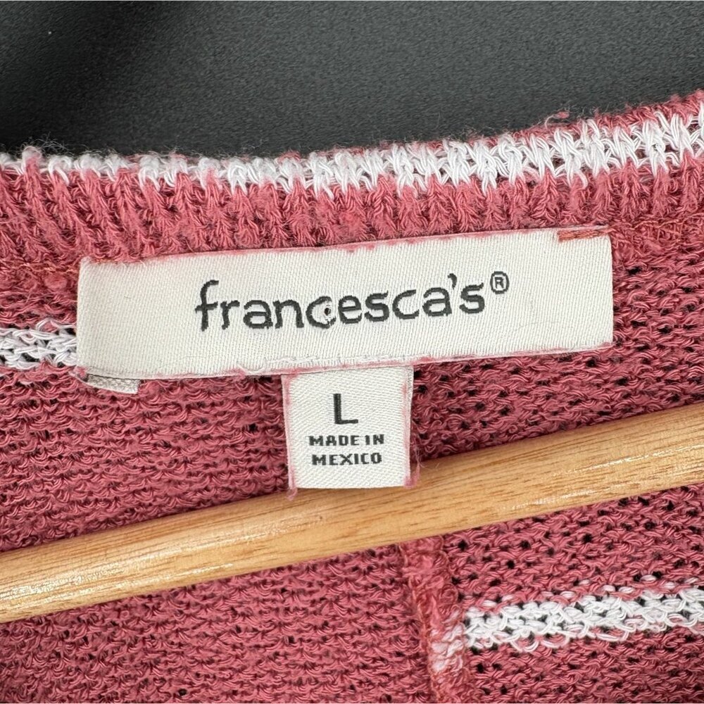 Francesca's Women's Oversized Striped Knit Shirt L Pink & White Boho Casual - Picture 3 of 7